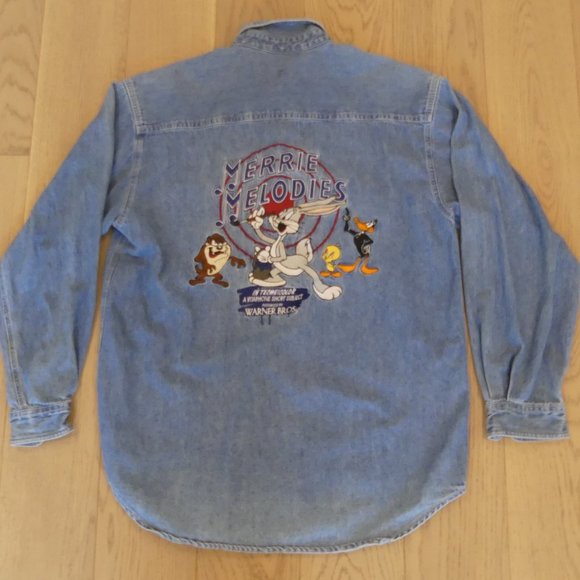 Merrie Melodies Vintage 1990's Warner Bros Studio Store Denim Button Down Shirt - Picture 1 of 4